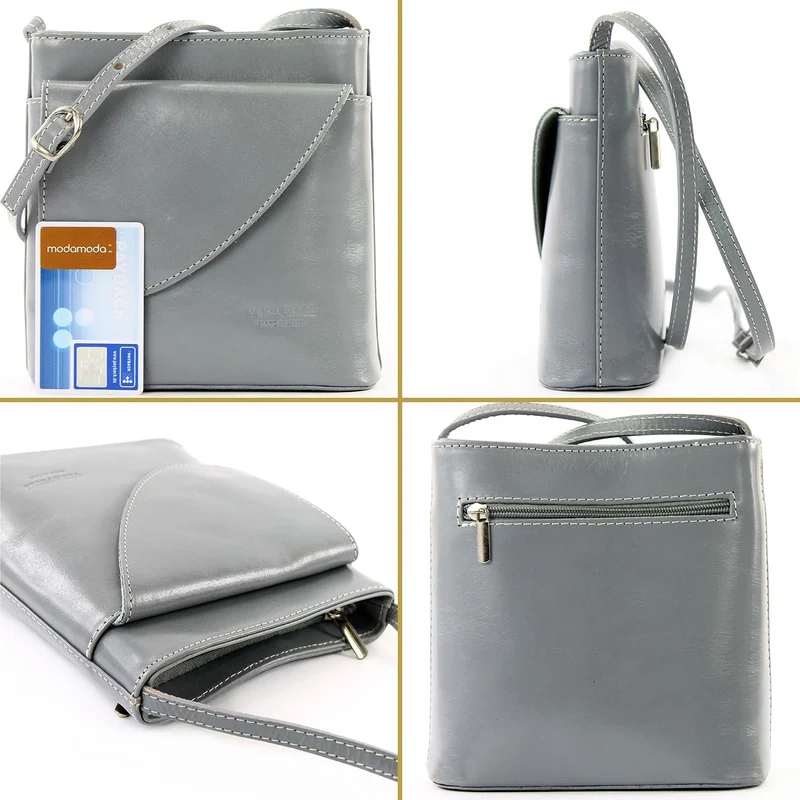 modamoda de - D17- ital Kleine Umhängetasche aus Leder Himmelblau, Himmelblau