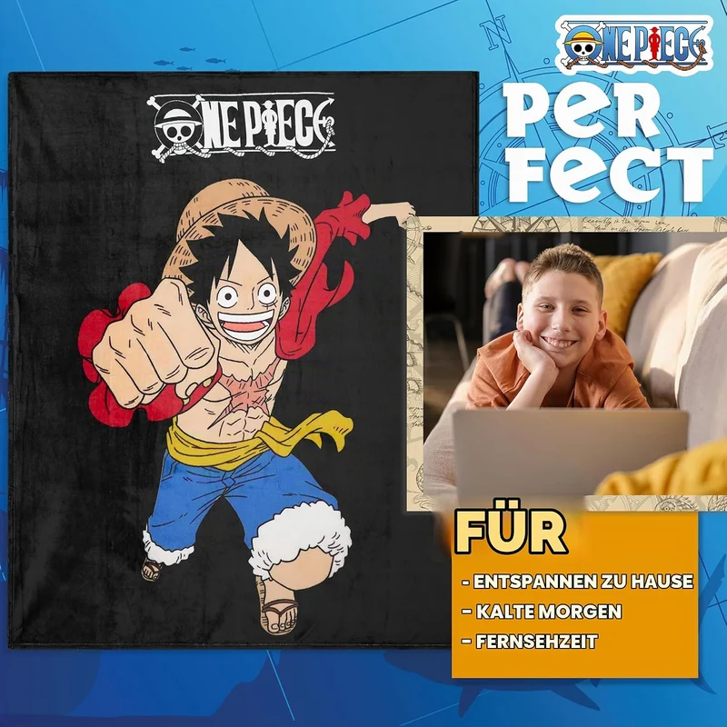 One Piece Decke Fleece Kuscheldecke Flauschig für Männer, Teenager Merch Anime Geschenke
