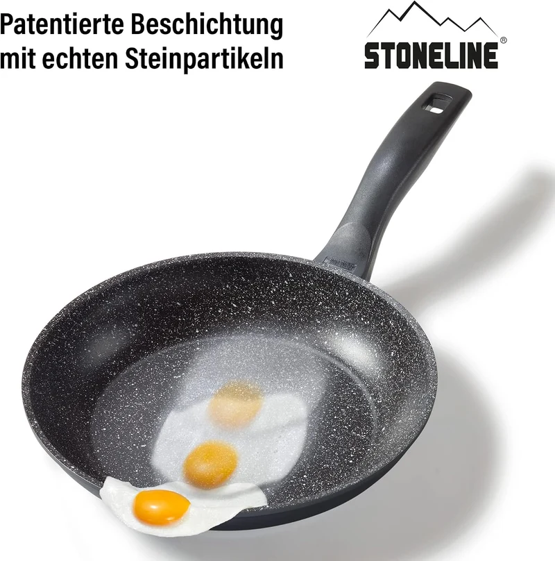 STONELINE Pfannenset 2 teilig, 20/26 cm, Antihaft beschichtete Pfanne mit echten Steinpartikeln, Pfa