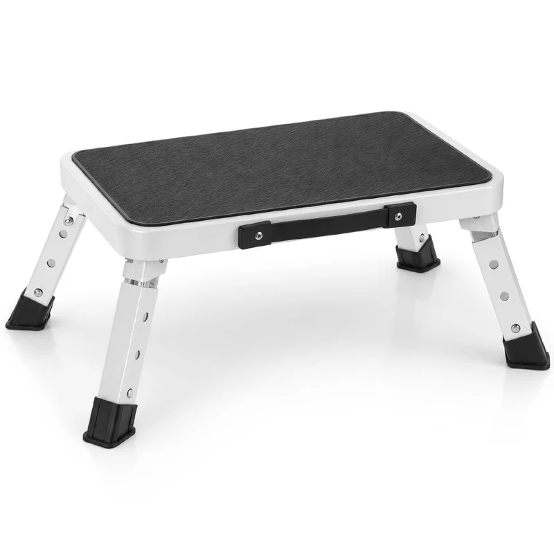 QWORK® Tritthocker Klappbar und Höhenverstellbar aus Robustem Eisen, Rutschfeste Plattform, für Camp