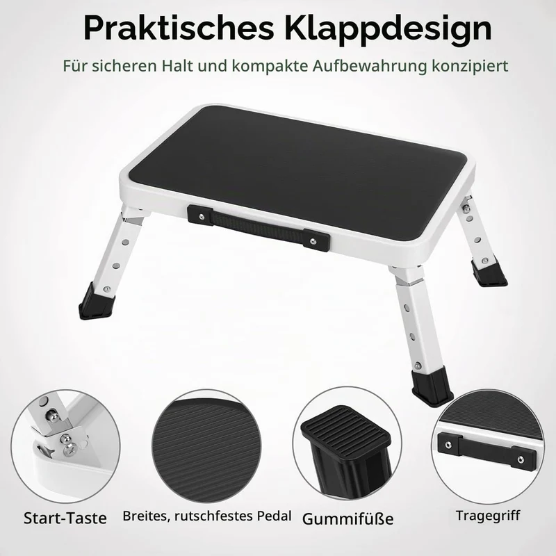 QWORK® Tritthocker Klappbar und Höhenverstellbar aus Robustem Eisen, Rutschfeste Plattform, für Camp