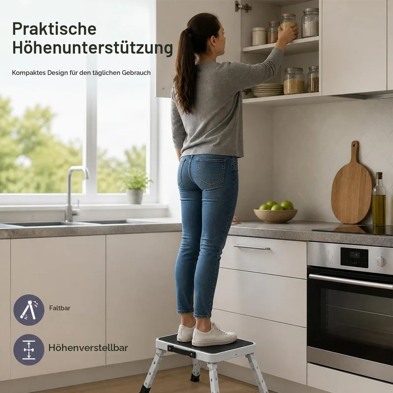 QWORK® Tritthocker Klappbar und Höhenverstellbar aus Robustem Eisen, Rutschfeste Plattform, für Camp