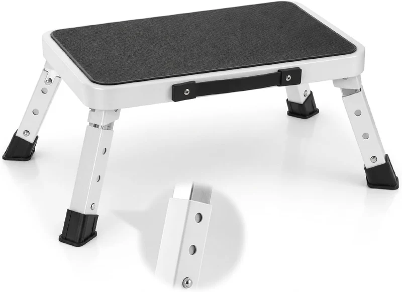 QWORK® Tritthocker Klappbar und Höhenverstellbar aus Robustem Eisen, Rutschfeste Plattform, für Camp