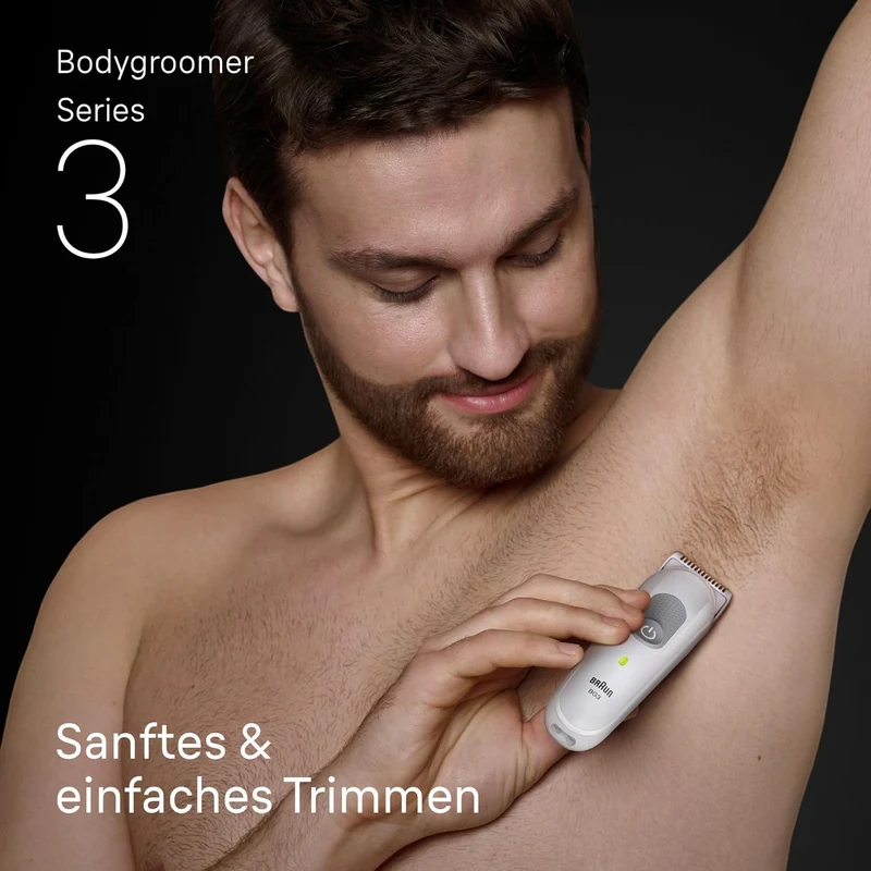 Braun Bodygroomer Series 3, Elektrischer Körperrasierer Herren mit 3 Zubehörteile, Kabelloser Trimme