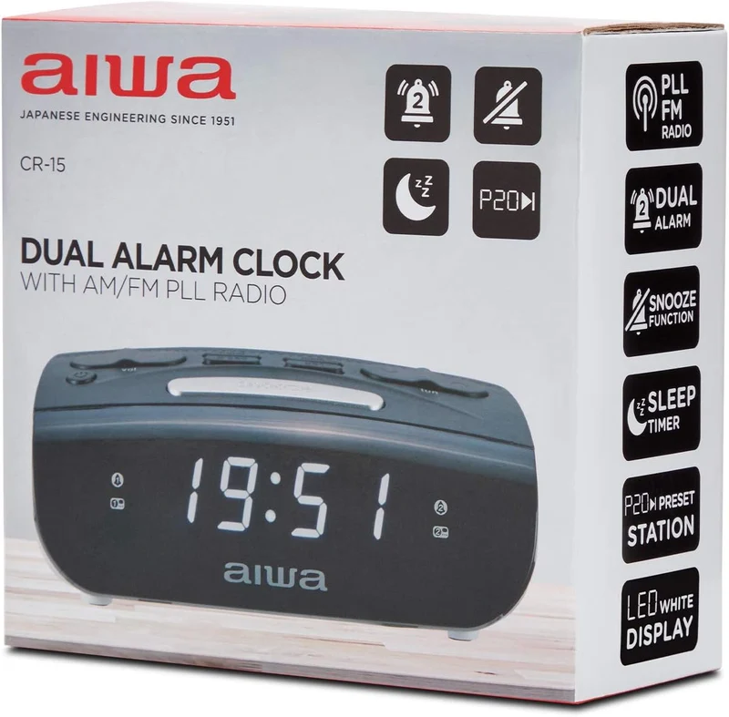 RADIO RELOJ DESPERTADOR AIWA CR-15BK DOBLE FM Alarm