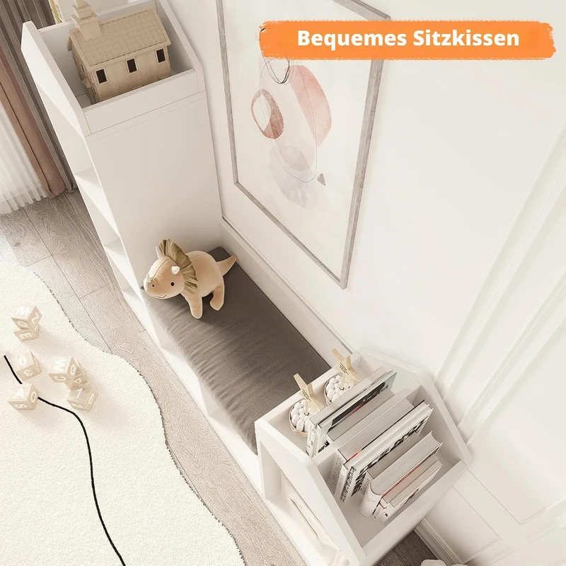 Litake Spielzeugregal Kinderregal mit 8 Fächern und 1 Kissen, Bücherregal Kinder und Spielzeugregal