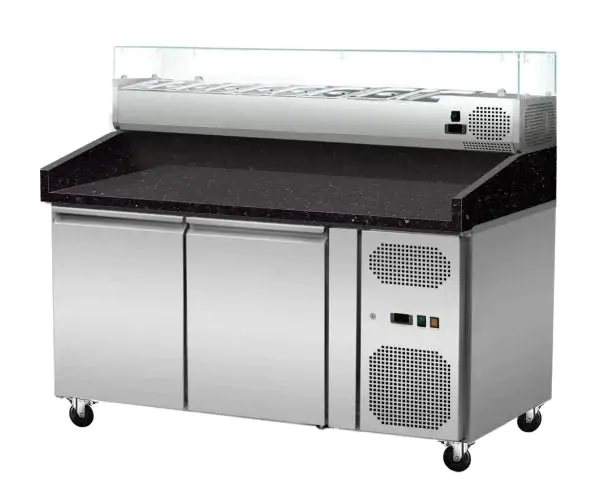 Pizzakühltisch Granit schwarz 2 Türen 150 cm