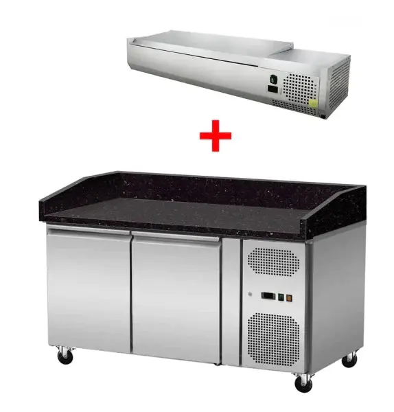 Pizzakühltisch Granit schwarz 2 Türen 150 cm
