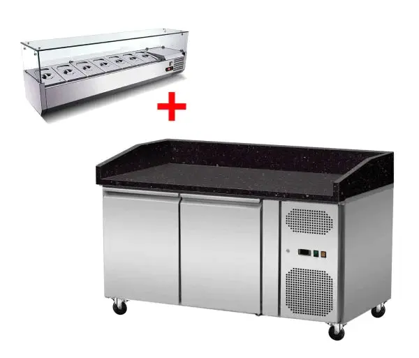 Pizzakühltisch Granit schwarz 2 Türen 150 cm