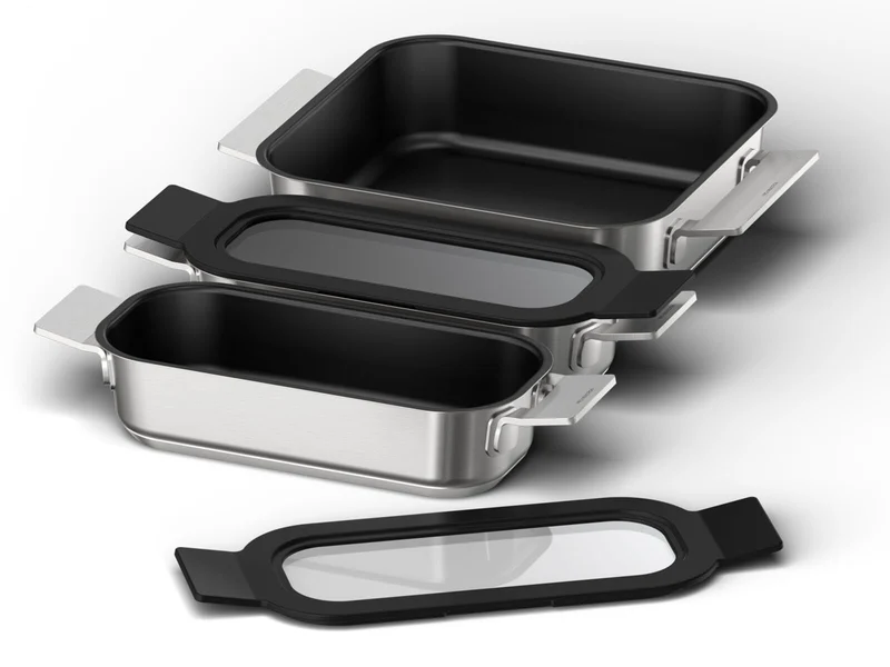 Bosch HEZ9FF030, Flex Pfannen-Set, Induktionsgeeignete Pfannen (Medium und Klein) mit Glasdeckel, 3-