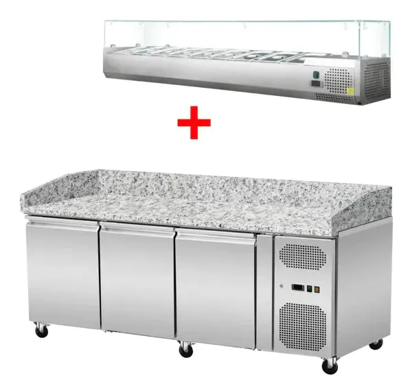 Pizzakühltisch Granit rosa-grau 3 Türen 203 cm