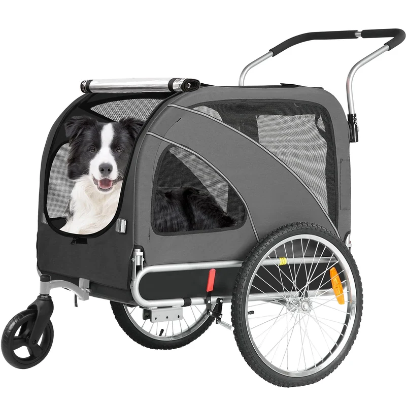 XL Hundeanhänger Fahrrad & Jogger 2-in-1 mit Handbremse und Reflektoren, stabiles 600D Oxford-Gewebe