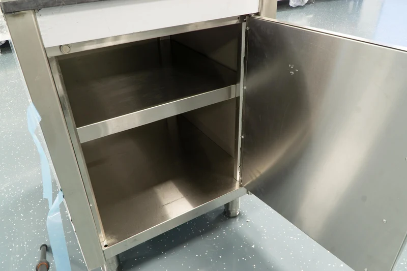 Edelstahl Kassentisch mit Holz Verkleidung Arbeitsschrank 100 cm Marmor Schwarz