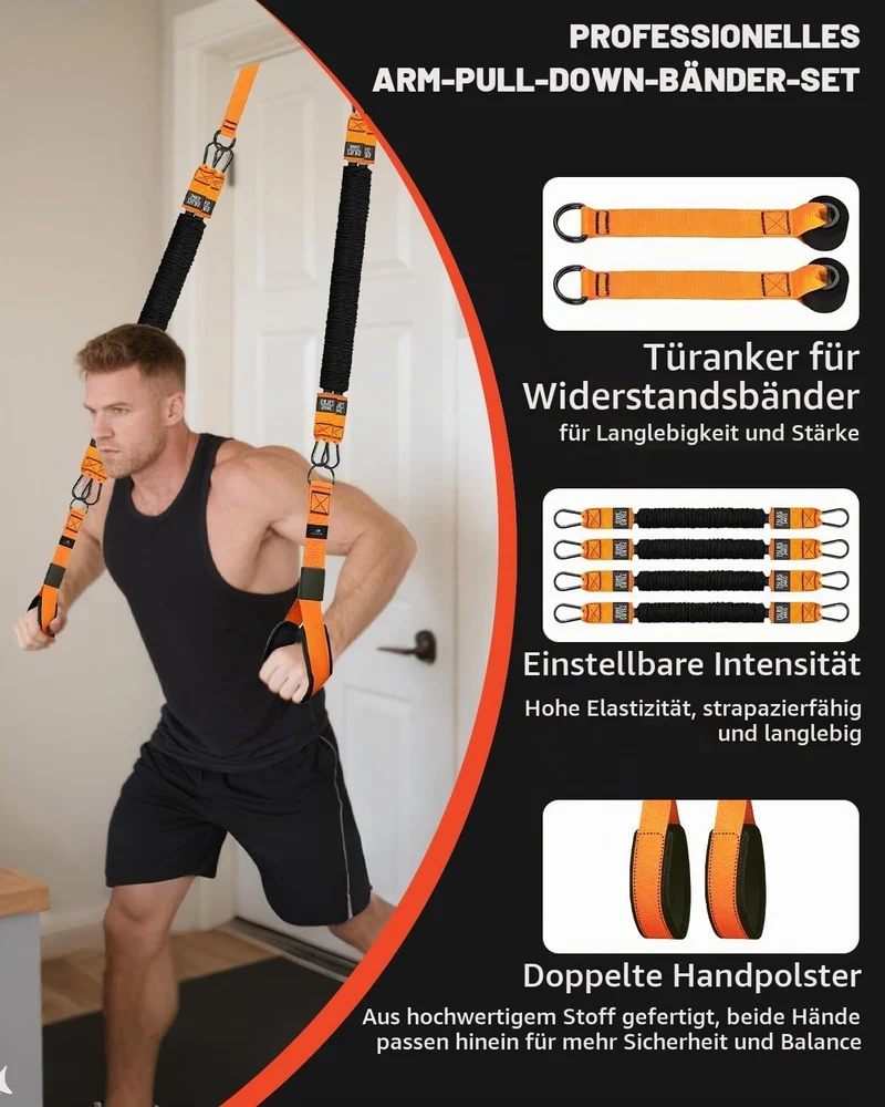 Abahub Trizeps Band Set mit Türanker Verstellbar Tricep Pull Down Fitnessband für Zuhause, Armtraini