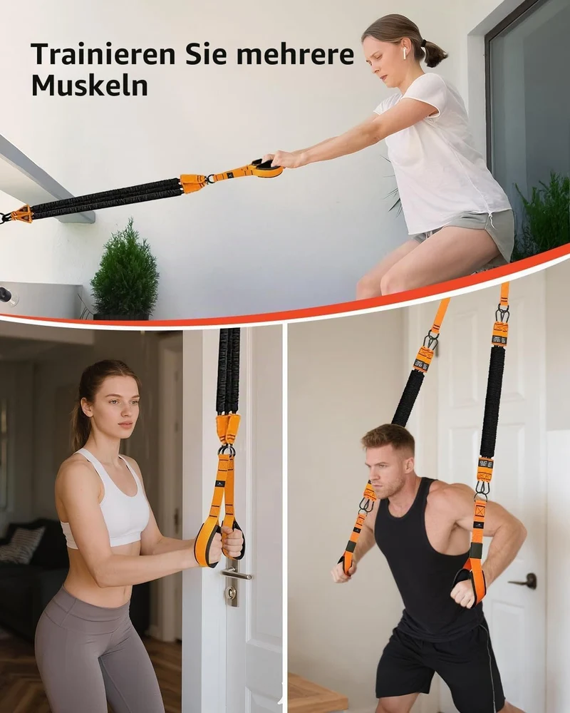 Abahub Trizeps Band Set mit Türanker Verstellbar Tricep Pull Down Fitnessband für Zuhause, Armtraini