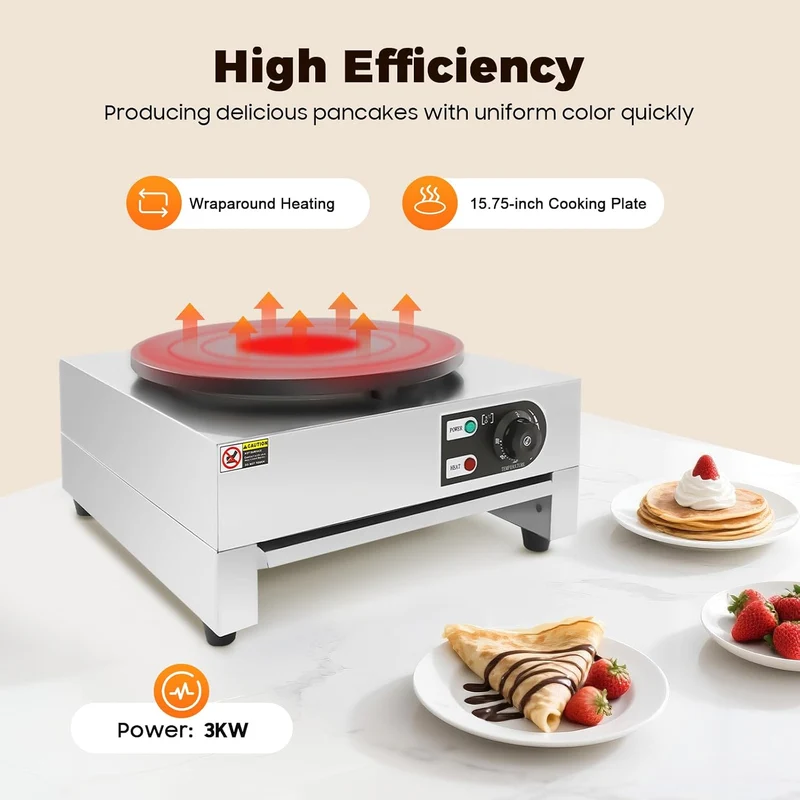 3kW Elektro Crepes Maker, einstellbare Temperatur 50-300 °C, 40 cm Durchmesser, mit Antihaftbeschich
