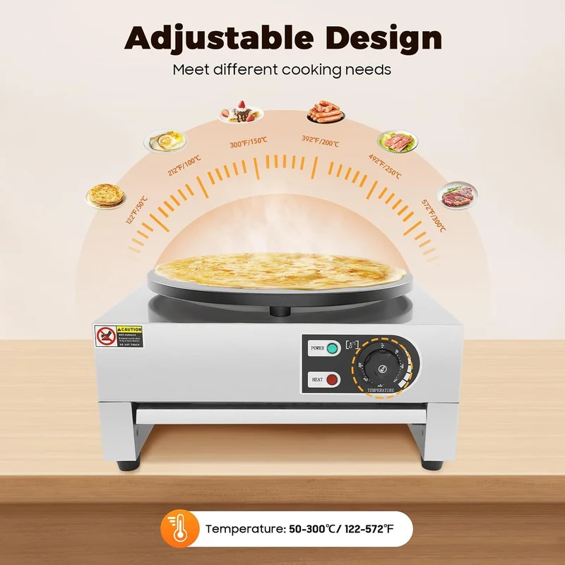 3kW Elektro Crepes Maker, einstellbare Temperatur 50-300 °C, 40 cm Durchmesser, mit Antihaftbeschich