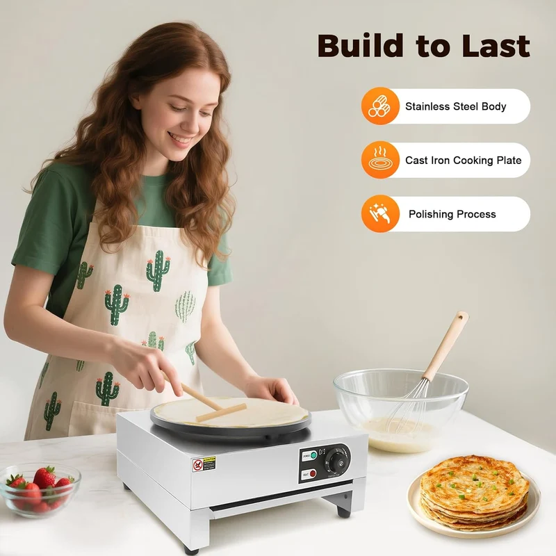 3kW Elektro Crepes Maker, einstellbare Temperatur 50-300 °C, 40 cm Durchmesser, mit Antihaftbeschich