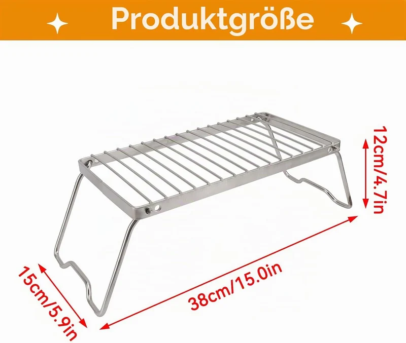 HERCHR Grosser Zusammenklappbarer Lagerfeuergrill, Edelstahlrost, Tragbarer Lagerfeuergrill Tragbare