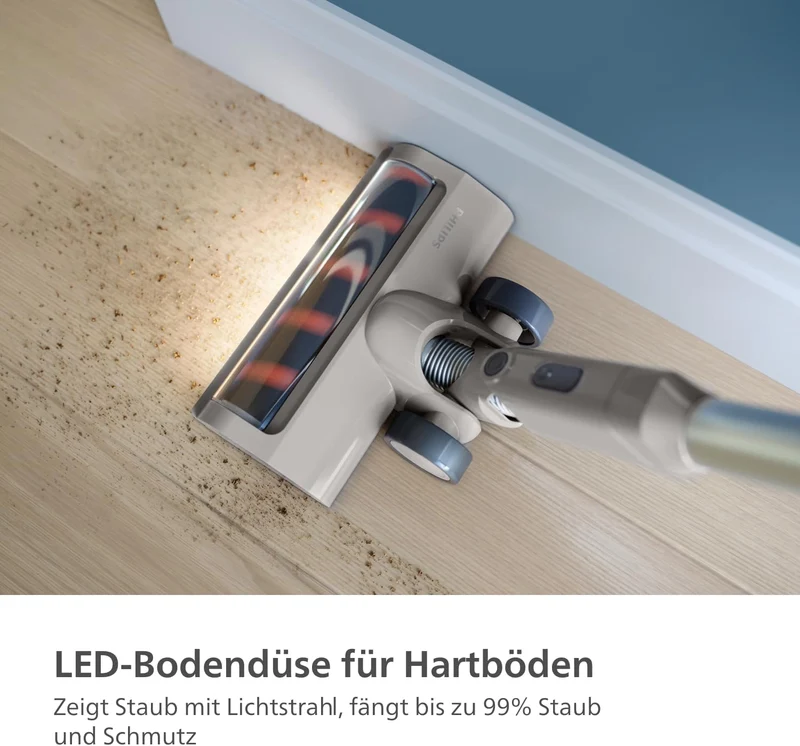 Philips Akku-Staubsauger 2000 Serie. Starke Saugkraft auf Hartböden, 40min Laufzeit, LED-Düse, austa