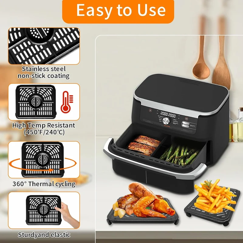 GCQ Air Fryer Grillpfanne für Ninja Foodi FlexDrawer Air Fryer Dual Zone 10,4 l 7-in-1 AF500EU, 2er-