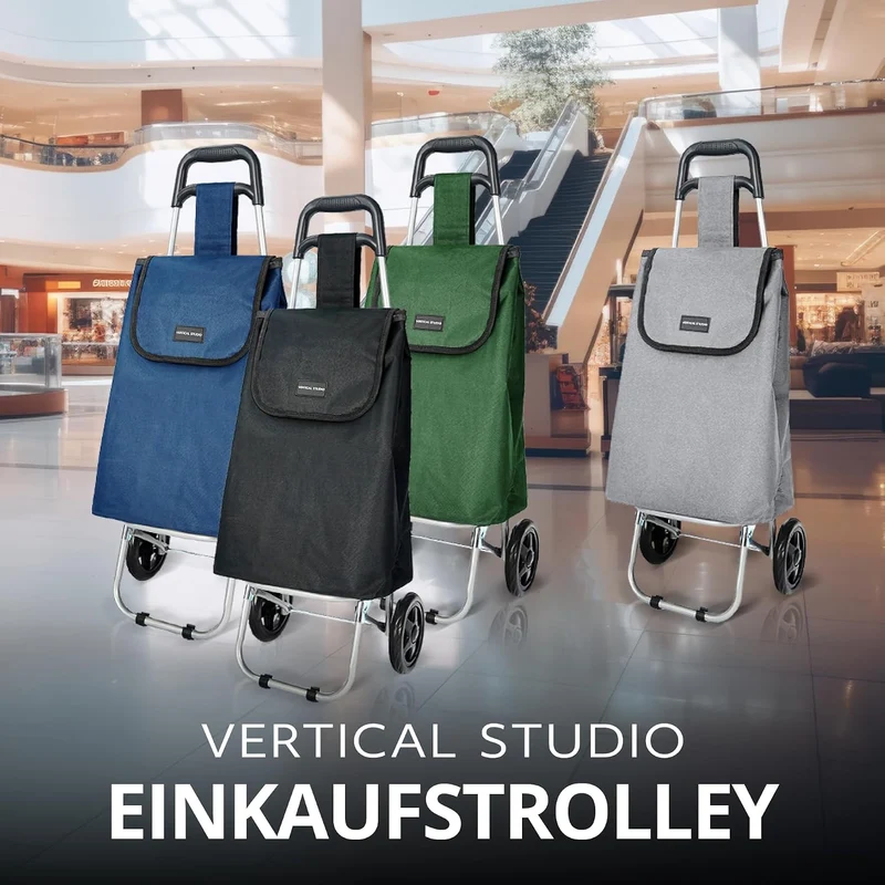 Einkaufstrolley 35 L – Klappbar, leicht & robust, mit Alugestell, Reissverschlusstasche & Klettversc