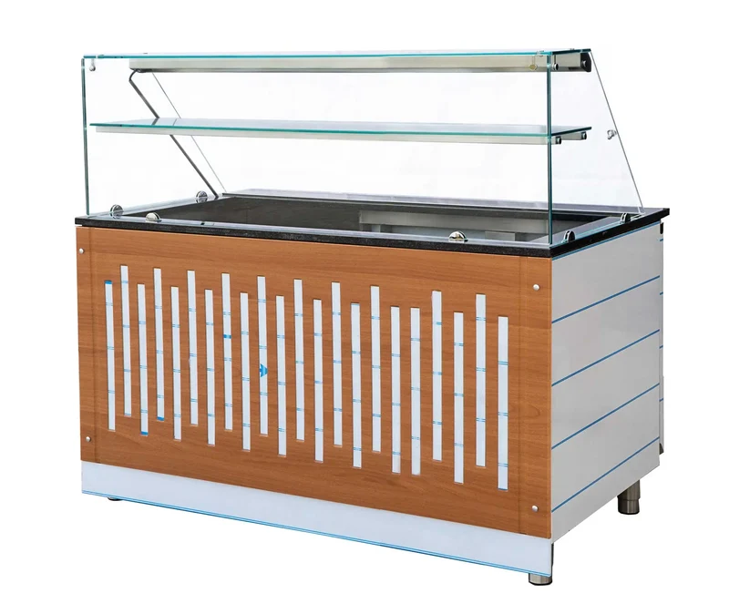 Salattheke mit Aufsatzvitrine 140 cm Hochglanz Granit MIT Verkleidung