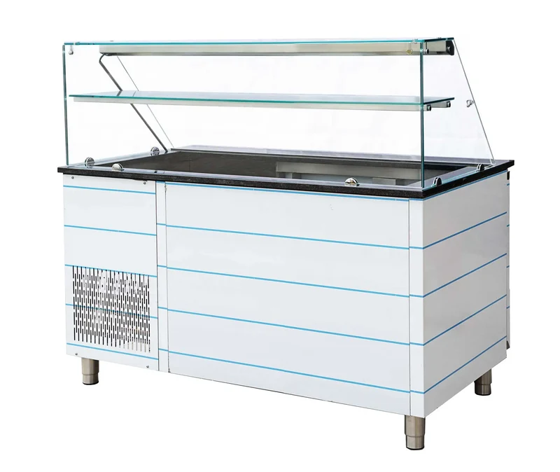 Salattheke mit Aufsatzvitrine 140 cm Hochglanz Granit MIT Verkleidung