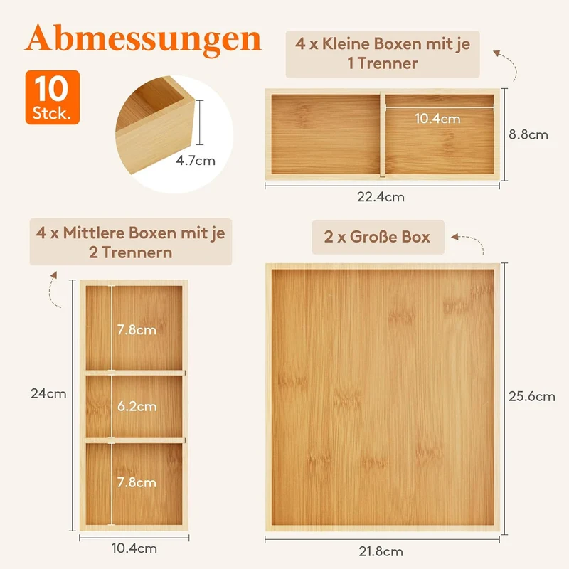 Lifewit 10er-Set Schubladen Organizer mit 6 Einsätzen, Verstellbare Aufbewahrungsbox mit 11 Fächern,