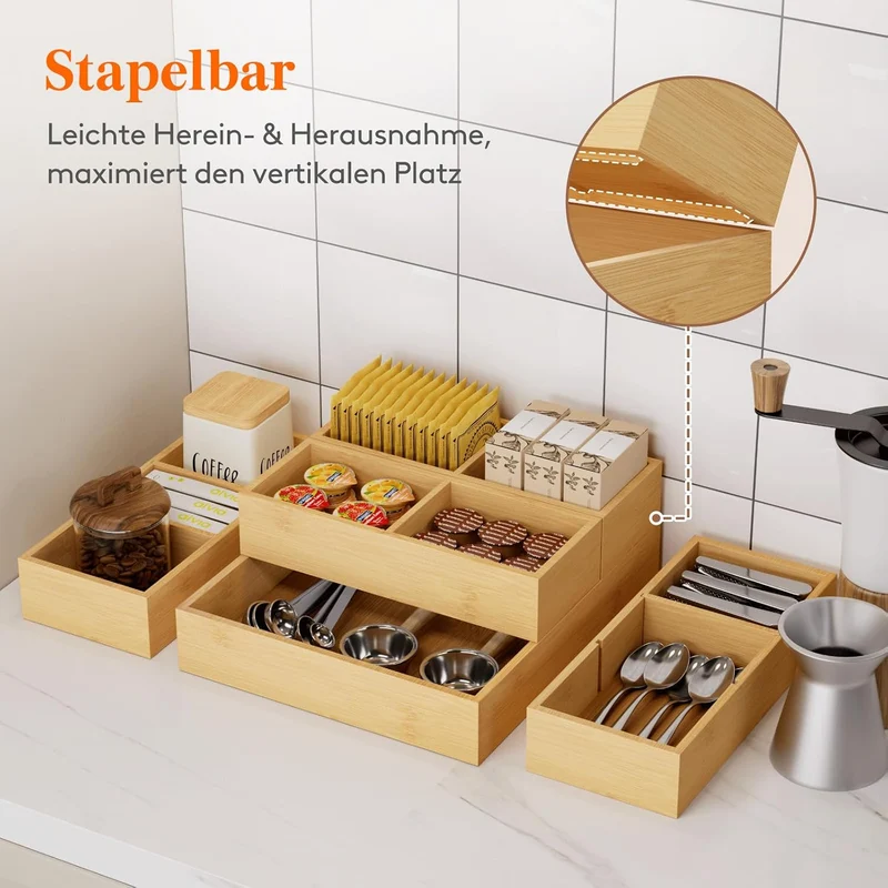 Lifewit 10er-Set Schubladen Organizer mit 6 Einsätzen, Verstellbare Aufbewahrungsbox mit 11 Fächern,