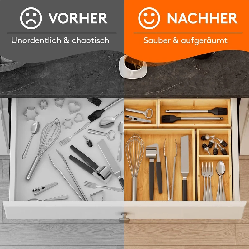 Lifewit 10er-Set Schubladen Organizer mit 6 Einsätzen, Verstellbare Aufbewahrungsbox mit 11 Fächern,