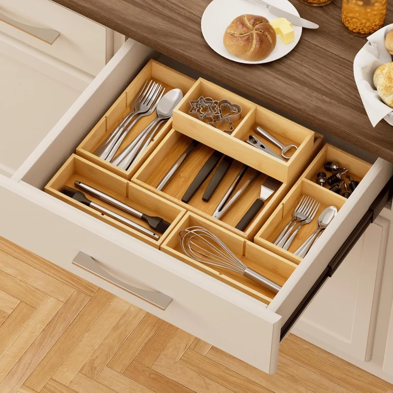 Lifewit 10er-Set Schubladen Organizer mit 6 Einsätzen, Verstellbare Aufbewahrungsbox mit 11 Fächern,