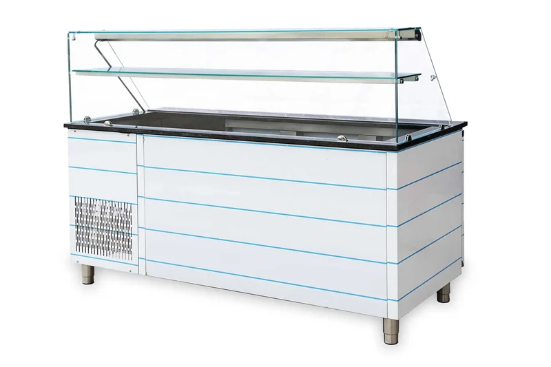 Salattheke mit Aufsatzvitrine 180 cm Hochglanz Granit