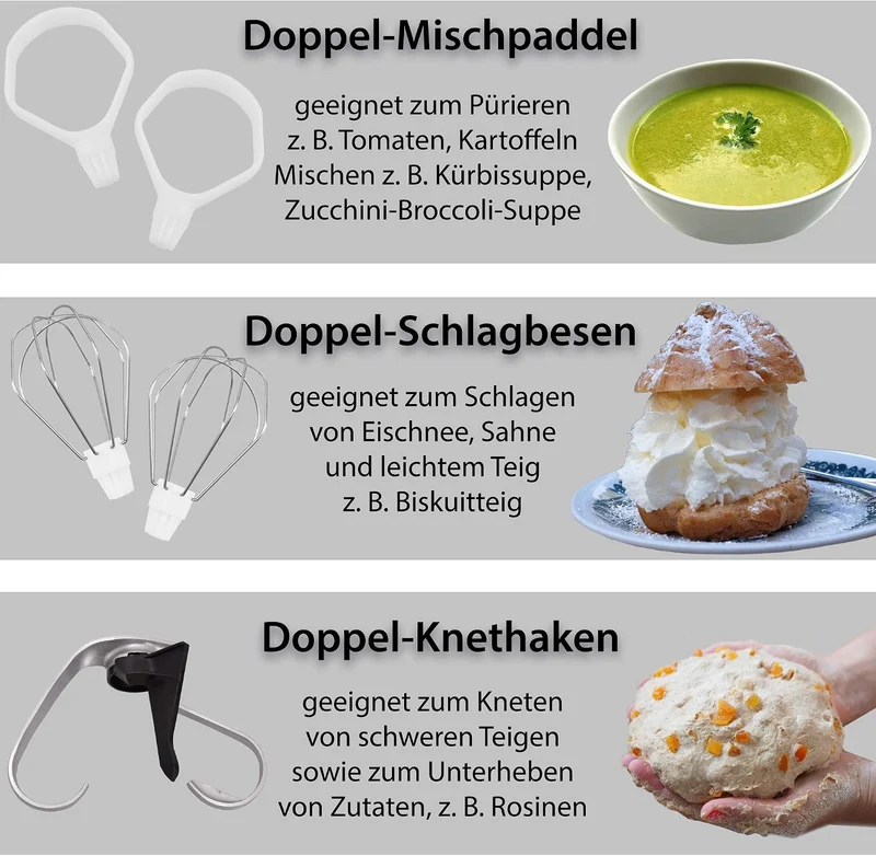 Syntrox Germany KC-1200W-W de Luxe XXL Weiss 5,8 Liter Edelstahl Food Processor Küchenmaschine mit t
