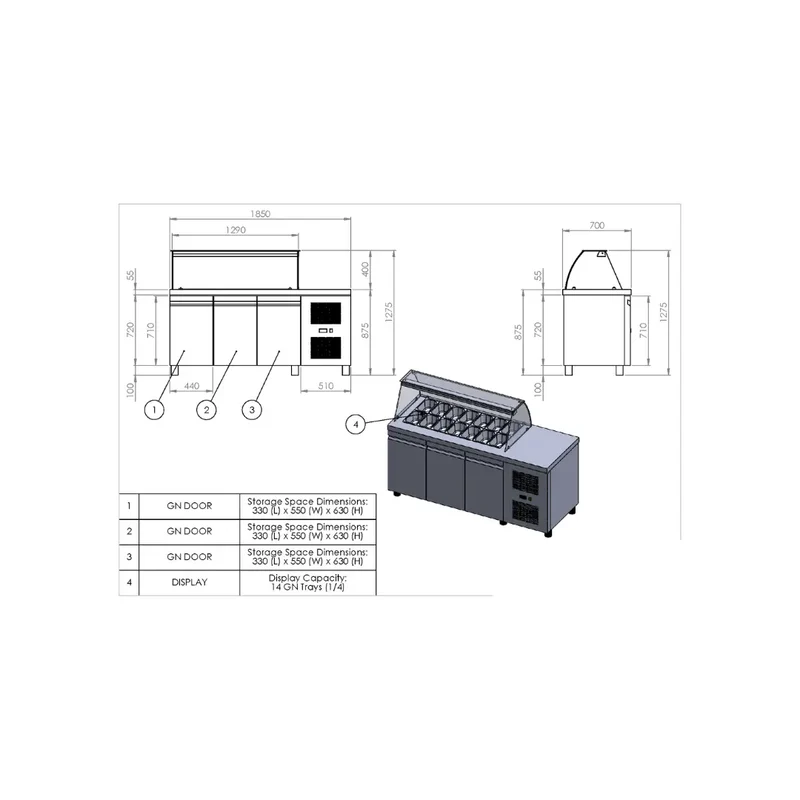 Gastronics Salattheke mit Kassentisch Premium – Kühltheke mit extra breiter Arbeitsfläche 188 x 70 x 125 cm, 80 cm Arbeitsfläche