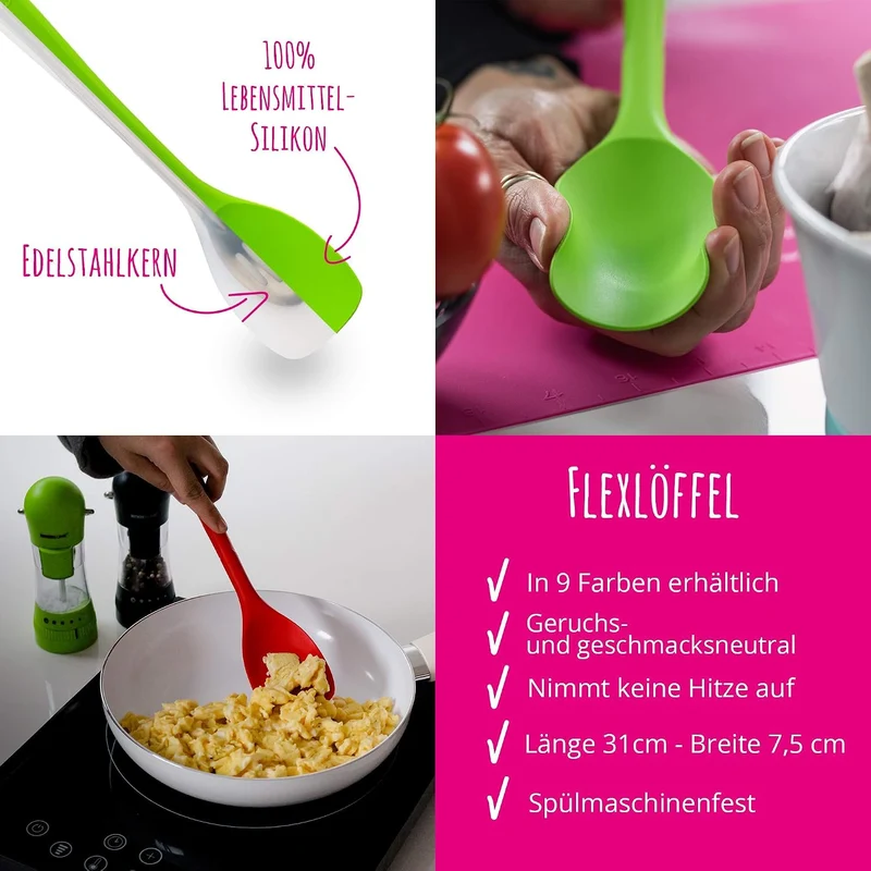 Kochblume Küchenhelfer-Set - Design-Schlitzwender L & Sossenlöffel L & Schöpfkelle L & Flexlöffel L