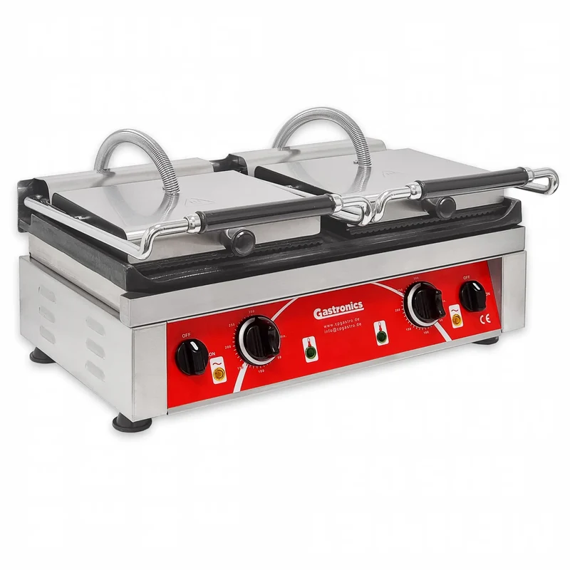 Gastronics KG5530DG Doppel Kontaktgrill – Profi Grill Toaster mit gerillten oberen und glatten unteren Grillplatten