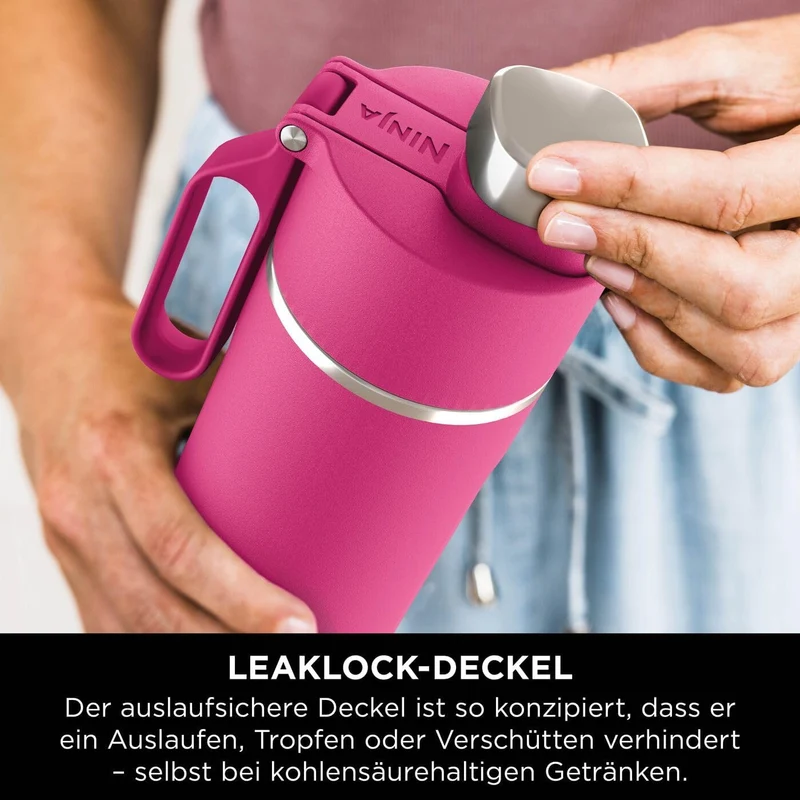 Ninja Thirsti Wasserflasche, Thermobecher to go, 700ml, auslaufsicherer Deckel, für kohlensäurehalti