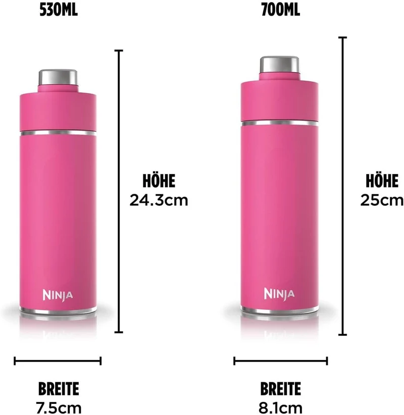 Ninja Thirsti Wasserflasche, Thermobecher to go, 700ml, auslaufsicherer Deckel, für kohlensäurehalti