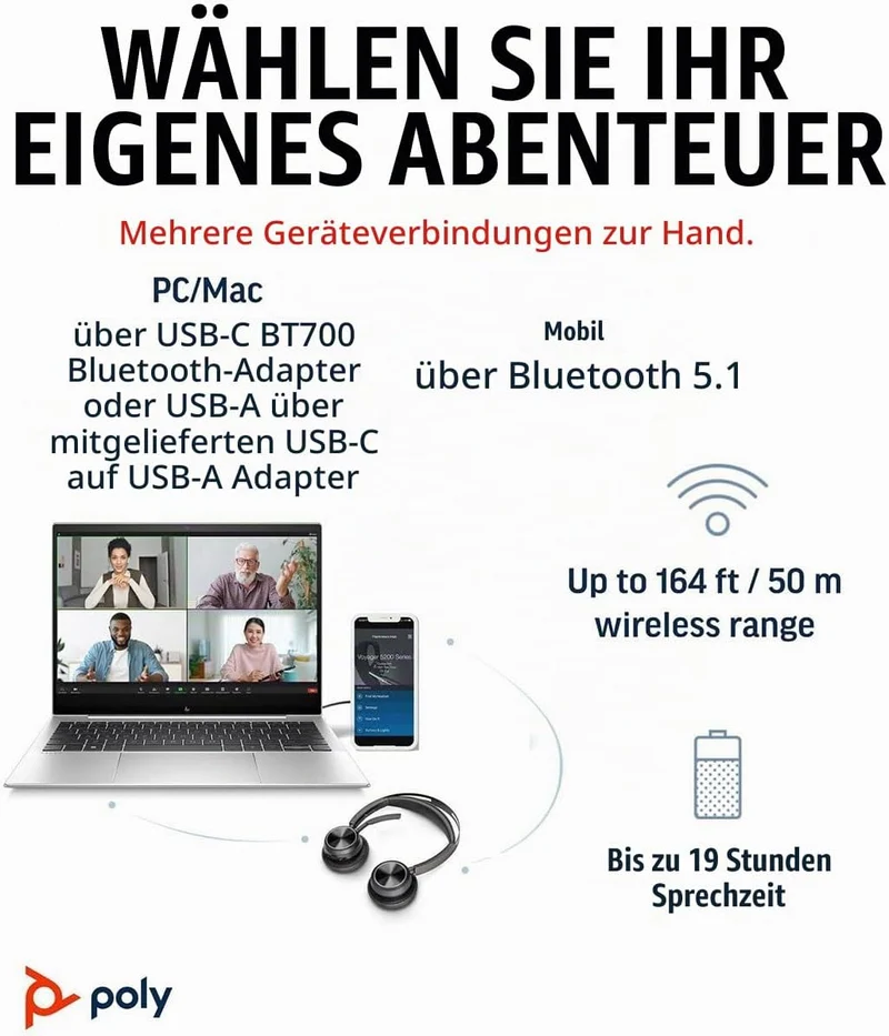 HP Poly Voyager Focus 2 USB-C-C Headset WW Typ C