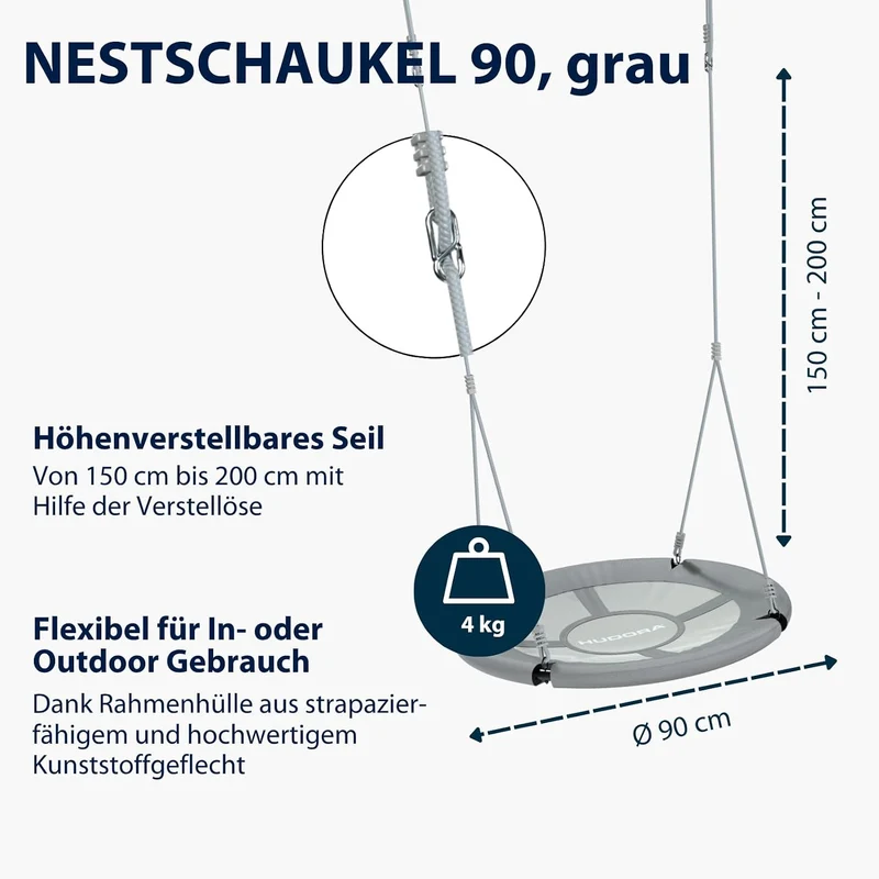 HUDORA Nestschaukel 90 - Kunststoff-Nestschaukel für bis zu 100kg - Hängeschaukel mit 90cm Durchmess