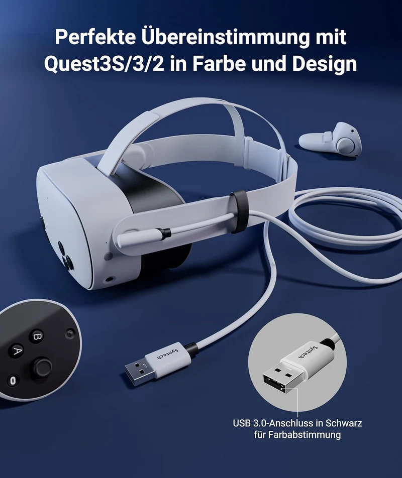 Syntech Link Kabel 5M, Kompatibel mit Oculus Meta Quest 3/3S, Quest2/1/Pro und Pico 4, PC Steam VR Z