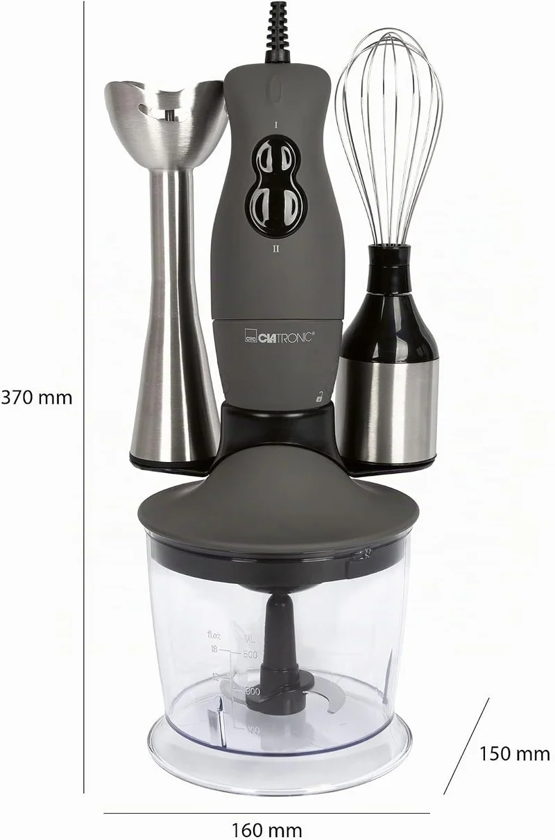 Clatronic® Stabmixer Set | Mixer, Pürierstab, Zerkleinerer aus Edelstahl | 400 Watt | 2 Geschwindigk