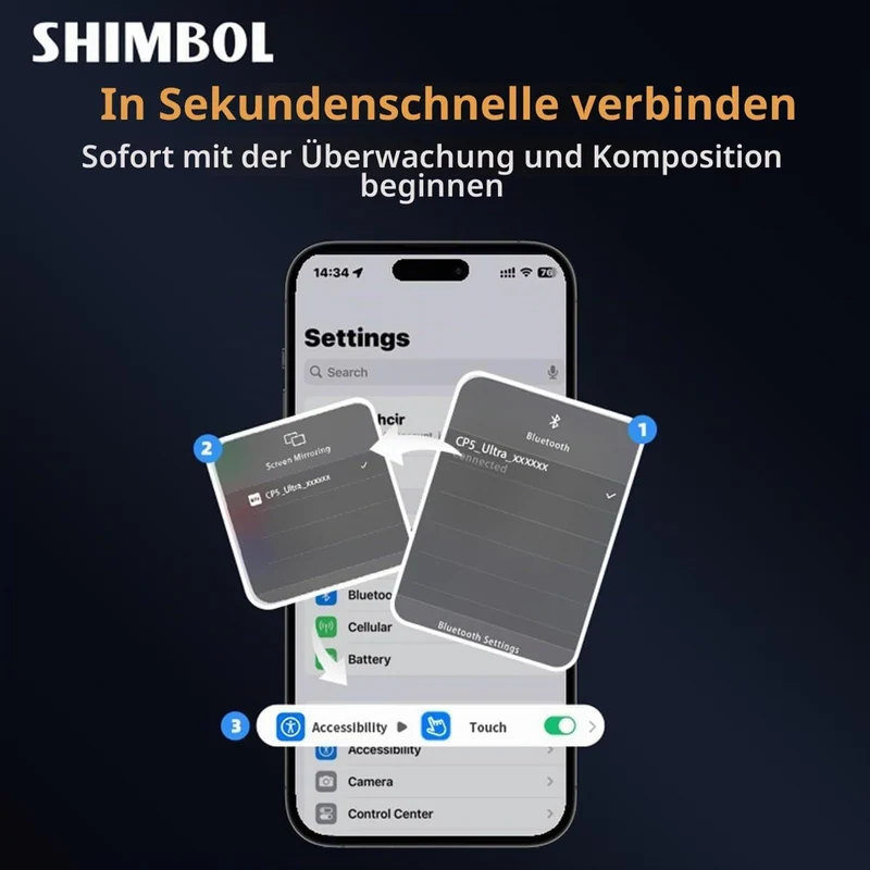 Shimbol CP5 Ultra, 5‘’ 1080P Full Touch HD Telefon Vlog Selfie Monitor Screen für iPhone & Android -