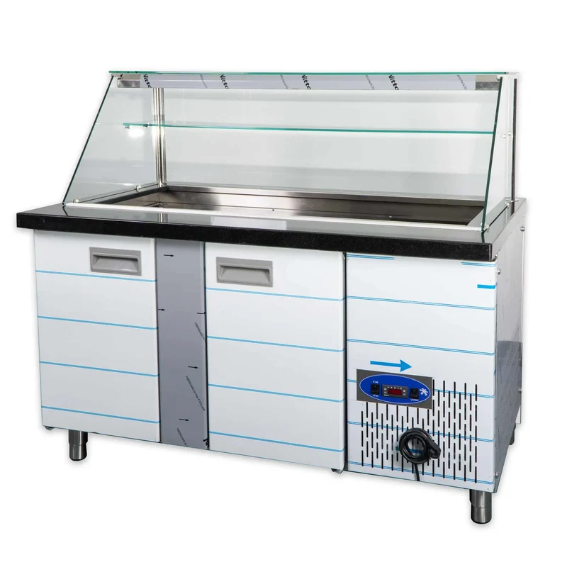 Salattheke mit Aufsatzvitrine LED Beleuchtung Dekor 200 cm