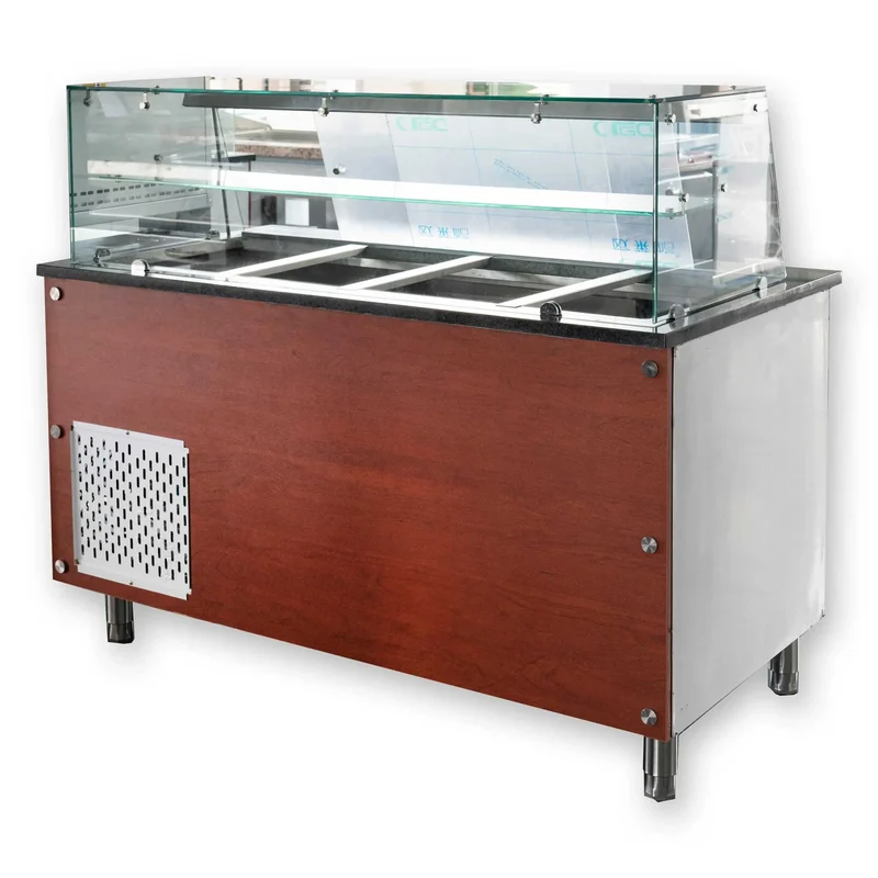 Salattheke mit Aufsatzvitrine 222 cm Schwarz Granit Holzverkleidung