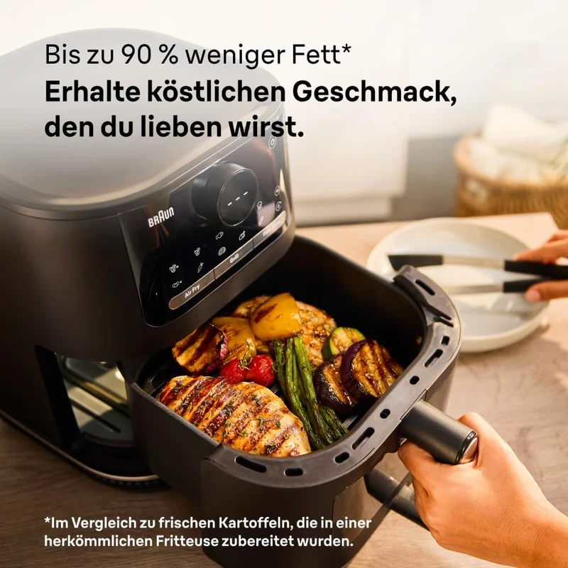 Braun MultiFry 5 HF5073IBK, 3-in-1 Heissluftfritteuse, 6L Airfryer, 80-220°, 20 Programme, spülmasch