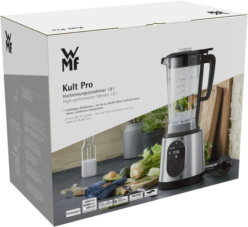 WMF Kult Pro Hochleistungs-Standmixer 1.600 Watt, 36.000 U/min, Mixbehälter 1,8l, 6 Autoprogramme, S