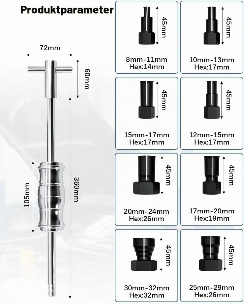 Sackloch Innenlager Abzieher Set, 12-TLG Radlager Abzieher Set mit Gleithammer & Verstellbaren Spann