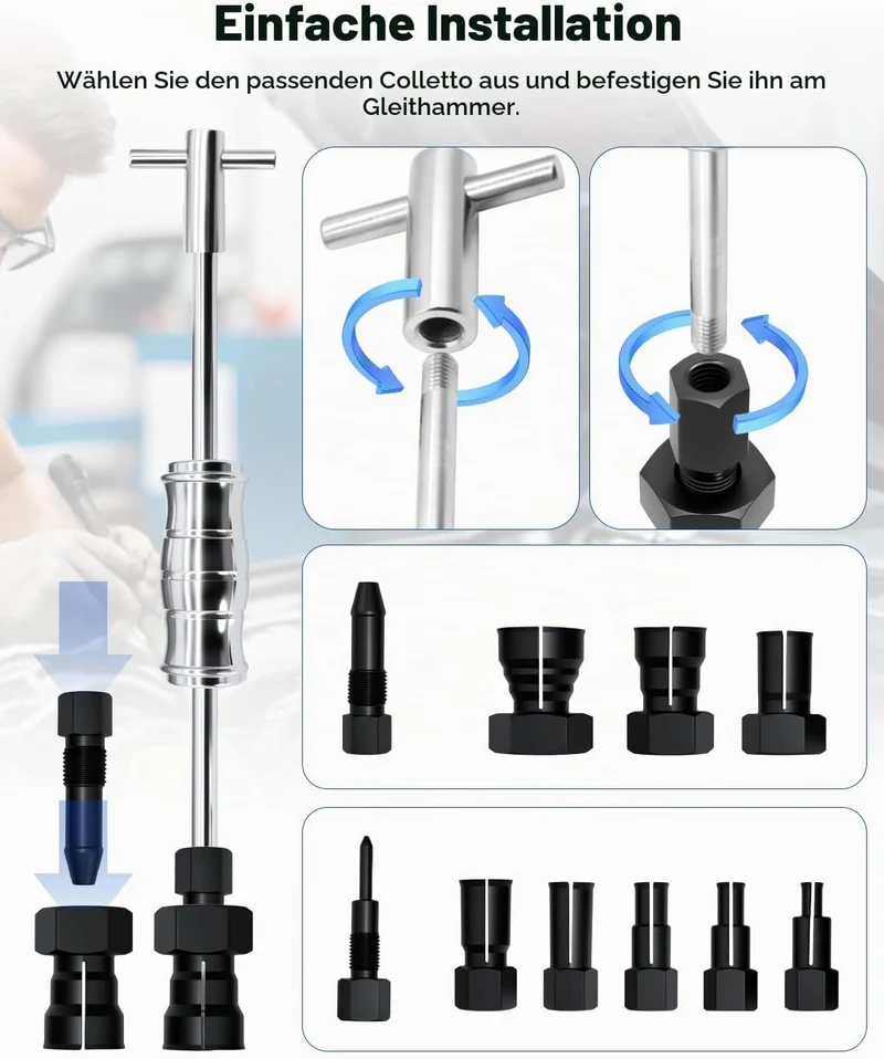 Sackloch Innenlager Abzieher Set, 12-TLG Radlager Abzieher Set mit Gleithammer & Verstellbaren Spann